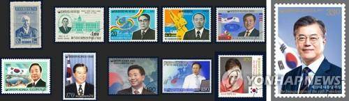 역대 대통령 취임 기념우표 살펴보니...     (서울=연합뉴스) 우정사업본부는 '제19대 문재인 대통령 취임' 100일째가 되는 오는 17일 기념우표(맨 오른쪽)를 발행한다고 밝혔다. 사진은 우정사업본부가 발행한 역대 대통령 취임 기념우표들. 위 왼쪽부터 이승만, 박정희, 최규하, 전두환, 노태우. 아래 왼쪽부터 김영삼, 김대중, 노무현, 이명박, 박근혜. 2017.8.9 [우정사업본부 제공=연합뉴스]
    photo@yna.co.kr