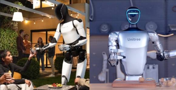 (왼쪽부터) 테슬라의 휴머노이드 로봇 '옵티머스', 유니트리의 'H1'. [사진=유튜브 채널 'Tesla', 'Unitree Robotics']