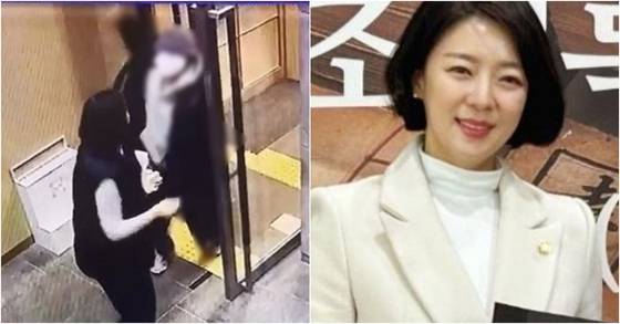 배현진 의원이 지난해 1월 25일 오후 서울 강남구 신사동의 한 건물에서 A군에게 습격 당하는 장면(왼쪽)과 배 의원. 사진 배현진 의원실