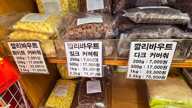 서울 중구 방산시장에 위치한 한 수제 초콜릿 재료 가게 매대. /정두용 기자