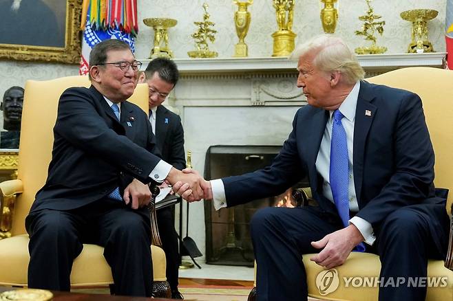 이시바 시게루 일본 총리와 도널드 트럼프 대통령 [로이터 연합뉴스 자료사진]
