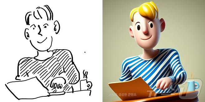 기자가 업무하는 모습을 담은 자화상을 갤럭시 S25 탑재 '그리기 어시스턴트'가 3D 그래픽으로 합성해준 모습./뉴스1 ⓒ News1 윤주영 기자