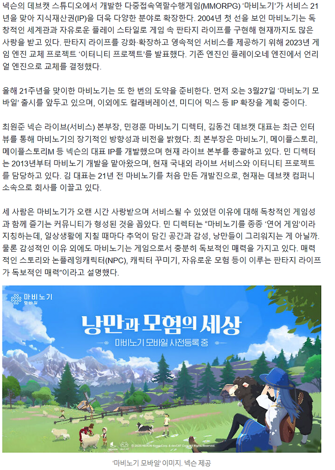 image.png “21년된 ‘마비노기’, 브랜드로 새 도약…모바일에서 엔진교체 확장”