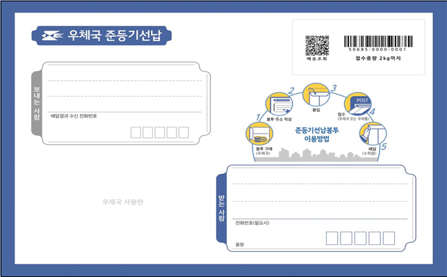 선납봉투 앞면.png 2킬로 이하 물품 전국 2천원 배송...우체국 준등기 선납봉투 출시