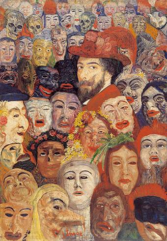 James Ensor painting "Self-Portrait with Masks."
