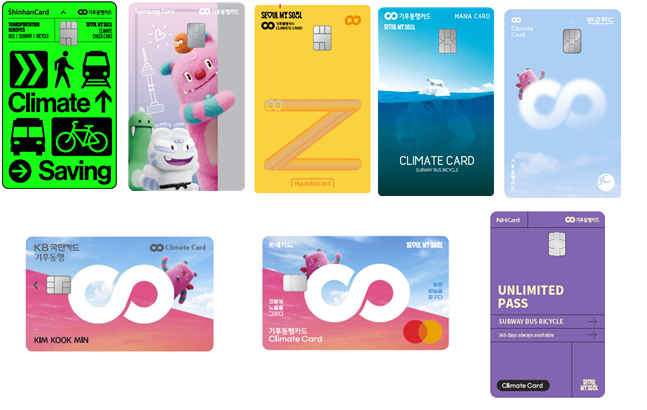 신한·삼성·현대·KB국민·롯데·하나·BC·NH농협카드 후불 기후동행카드 이미지. ⓒ각 사