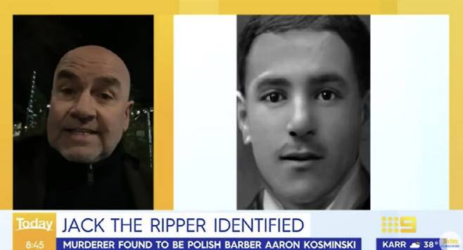 영국 작가인 러셀 에드워즈가 호주 방송인 투데이와의 인터뷰에서 잭더리퍼의 얼굴을 공개했다. 그는 잭더리퍼가 폴란드 출신 이발사라고 주장했다. (사진=투데이 유튜브 캡처)