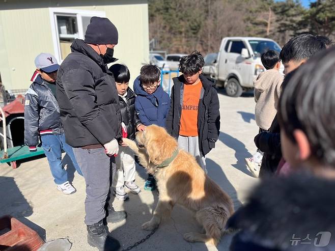 강원 양양군 다함께돌봄센터 소속 아동 29명은 지난 19일 손양면 양양 유기견보호센터를 방문했다.(양양군 제공, 재판매 및 DB 금지) 2025,2,20/뉴스1