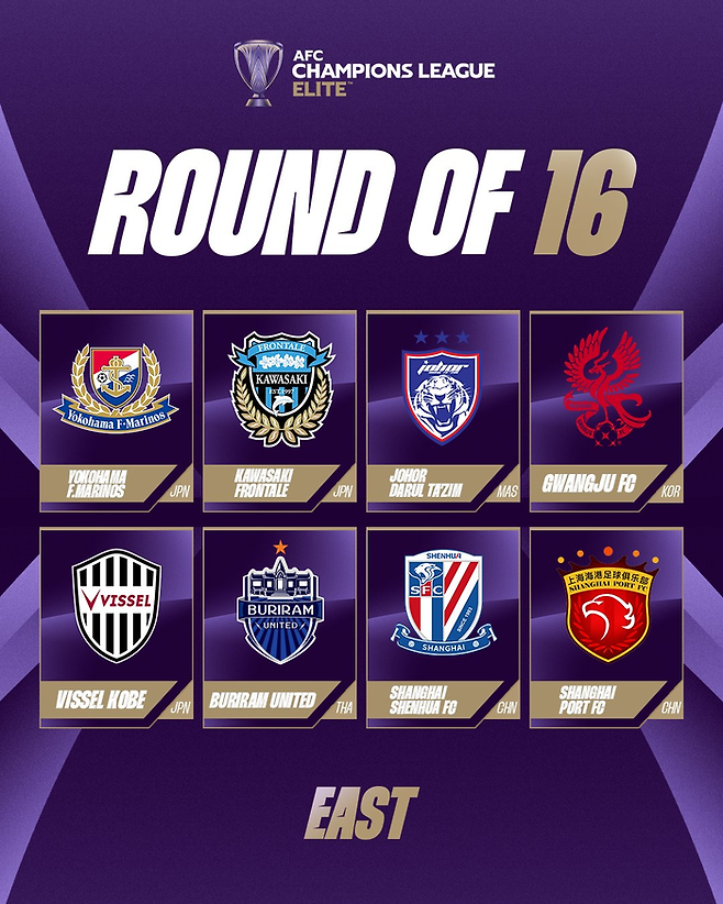 ACLE 8강 진출팀 명단을 SNS 게시물로 올려놓은 AFC. 특별한 설명 없이 9위 포항 대신 10위 상하이가 올라가 있다. AFC SNS