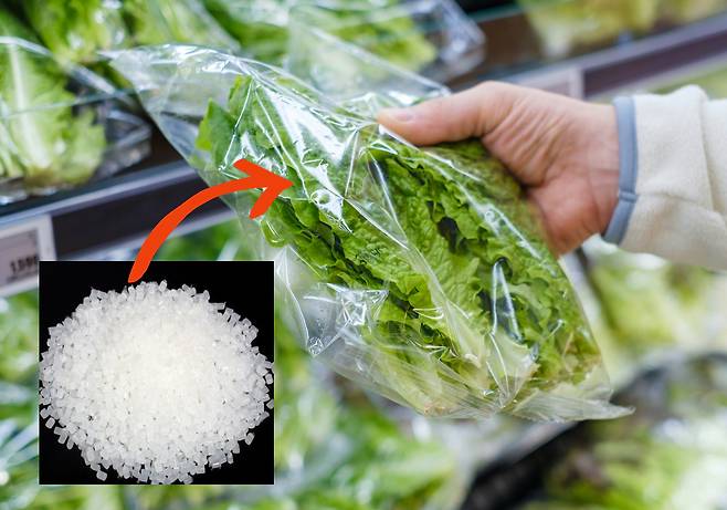 대형마트의 채소와 플라스틱 가소제.[게티이미지뱅크]