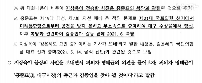 ▲ 명태균-지상욱 카카오톡 대화가 담긴 2024년 11월 21일자 검찰 수사보고서.