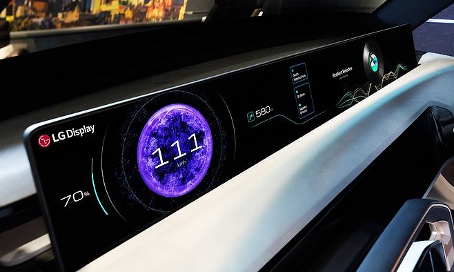 LG디스플레이가 업계 최초로 양산에 돌입한 초대형 차량용 디스플레이 ‘40인치 필러투필러’ 모습.