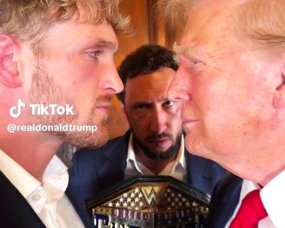 지난해 6월 트럼프 대통령(오른쪽)이 틱톡에 올린 영상. 유튜버 로건 폴(왼쪽)을 사저 플로리다주 마러라고 리조트로 초대해 녹음한 팟캐스트를 홍보하는 내용이다. 사진 출처 트럼프 대통령 틱톡