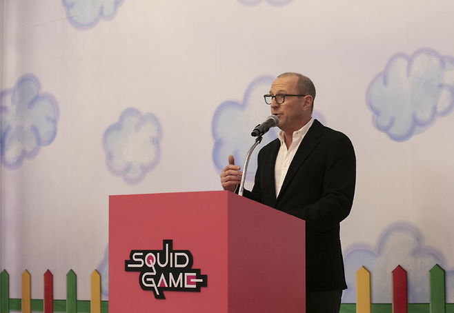 Greg Lombardo, Netflix’s head of live experiences, speaks during a press conference held in Seongsu-dong, Seoul, Wednesday. (Netflix)