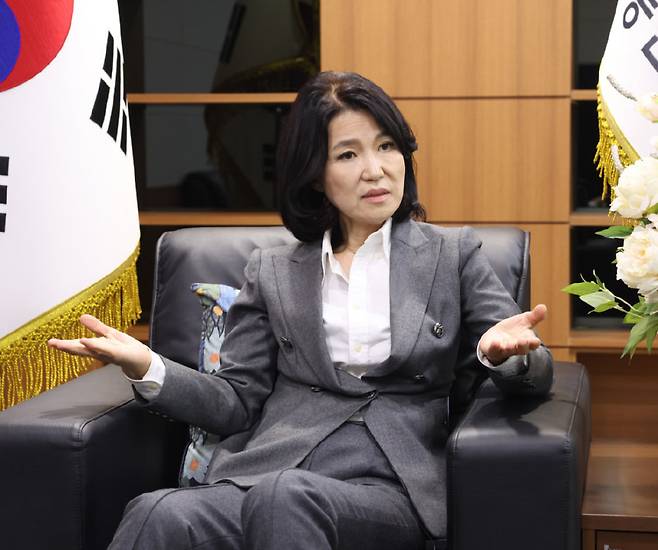 이진숙 방통위원장은 “헌재의 탄핵 기각으로 방통위원 2인 체제의 적법성을 인정받았다”고 강조했다. [박해윤 기자]