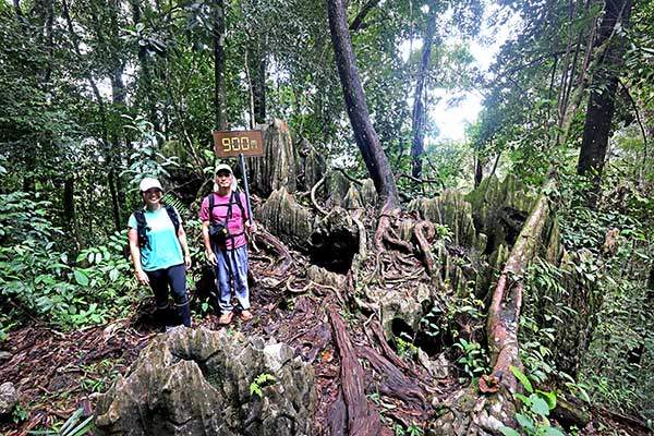 날씨가 안 좋아 기대했던 피너클 광경은 보지 못했다. 이날 우리가 본 건 미니 피너클(뒤에 솟은 뾰족한 바위)이다. '900m'는 캠프5와의 거리다.