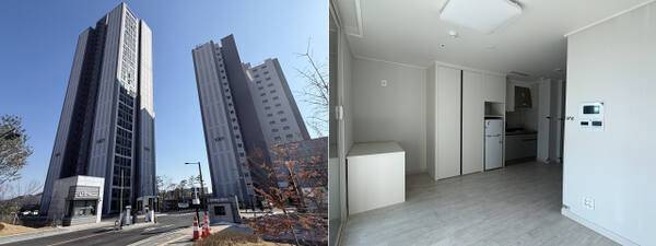 LH경기북부지역본부가 예원예술대학교 학생들에게 기숙사로 제공 중인 건설임대 주택 전경·내부. 이지민기자