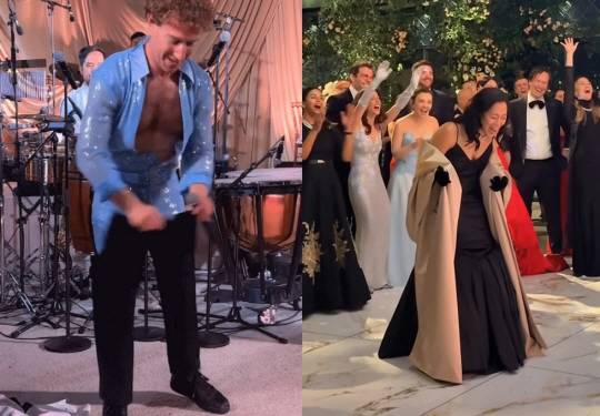 마크 저커버그 메타 최고경영자(CEO·왼쪽)가 1일(현지시간) 자신의 생일 파티에서 공연하는 모습을 보며 즐거워하고 있는 아내 프리실라 챈 . 사진 인스타그램 캡처