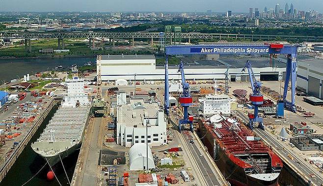 한화그룹, 미국 필리 조선소 인수 (서울=연합뉴스) 한화그룹은 지난해 6월 미국 필라델피아에 있는 필리 조선소 지분 100%를 인수하는 계약을 맺었다. 사진은 미국 필라델피아 필리 조선소 전경. 2024.6.21 [한화그룹 제공. 재판매 및 DB 금지] photo@yna.co.kr