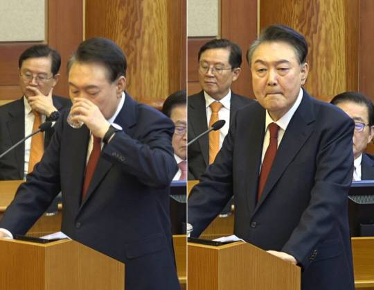 윤석열 대통령이 탄핵심판 마지막 변론기일인 지난 2월25일 저녁 서울 종로구 헌법재판소 대심판정에서 최후진술을 하고 있다. 헌법재판소 제공