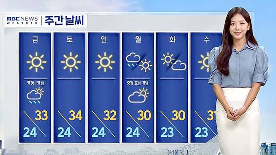 The late MBC weathercaster Oh Yoanna delivers the forecast in an undated photo. [SCREEN CAPTURE]