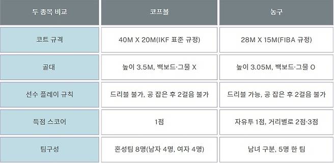 농구와 코프볼 비교표 / 일러스트=지선우 인턴기자