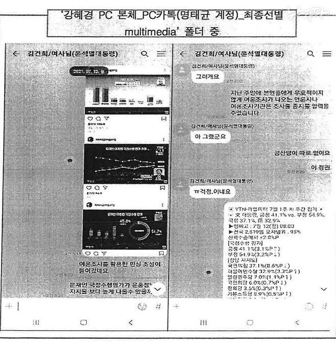 ▲2021년 7월 12일, 김건희 여사가 명태균 씨와 나눈 카카오톡 대화