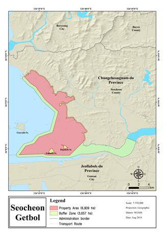 ▲ 서천갯벌 유네스코 세계자연유산의 범위. 바로 아래 군산 8km 이내에 새만금신공항 계획부지가 있다. ⓒ새만금신공항백지화공동행동