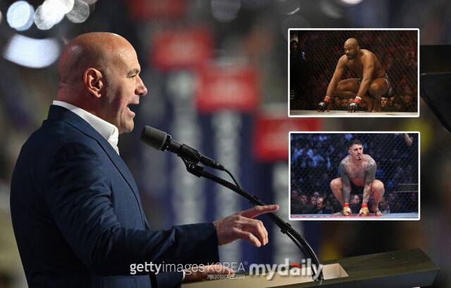 화이트 UFC 대표(왼쪽)가 존 존스(오른쪽 위)와 아스피날의 맞대결이 이뤄질 것이라고 주장했다. /게티이미지코리아