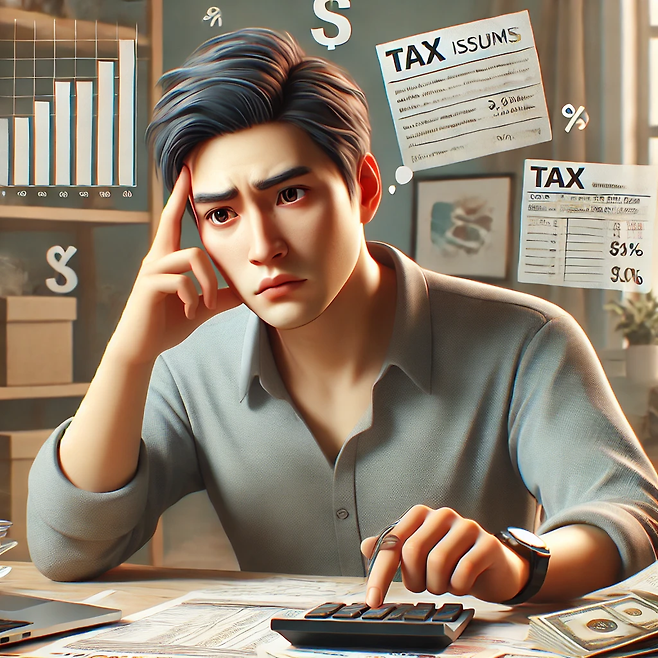 세금문제로 고민하고 있는 남성의 모습 [챗GPT로 생성한 이미지]
