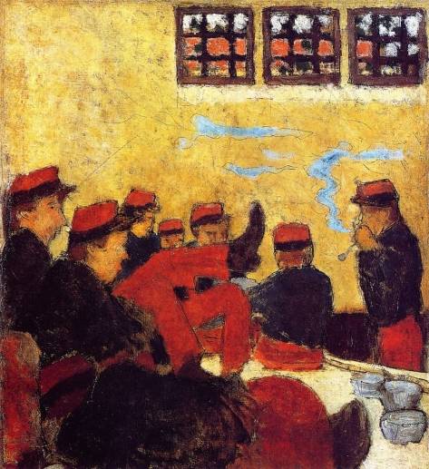 병영 풍경(1889~1890). 보나르가 짧게 군생활을 했을 때의 기억을 바탕으로 그린 그림이다. 나비파 특유의 단순한 형태와 매력적인 색채가 돋보인다.