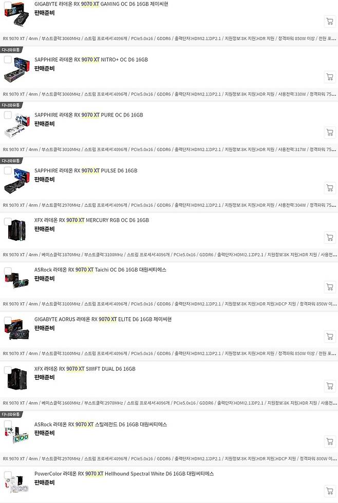 - 2025년 3월 10일 다나와 기준 RX 9070 XT의 매물은 전량 품절됐다