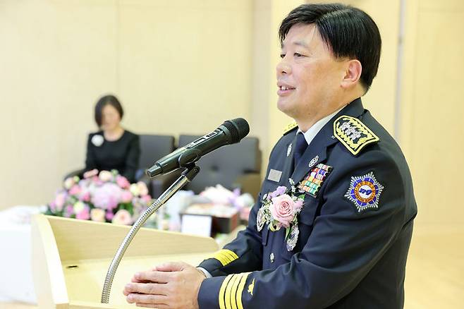 조선호 경기도소방재난본부장이 퇴임사를 전하고 있다. (사진=경기도소방재난본부 제공) *재판매 및 DB 금지