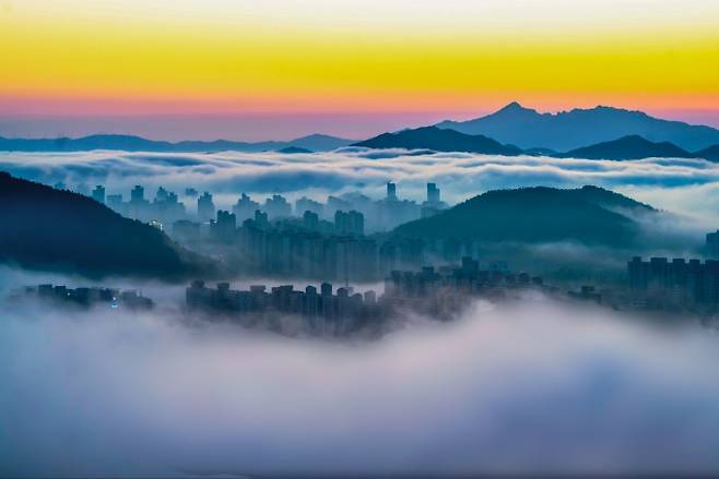 '안개가 목포를 점령한 날'. 기상청 제공(촬영 홍희숙)