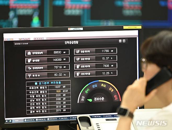 [수원=뉴시스] 김종택 기자 = 경기도 수원시 영통구 한국전력공사 경기지역본부 전력관리처 계통운영센터의 모습. 2024.06.20. jtk@newsis.com