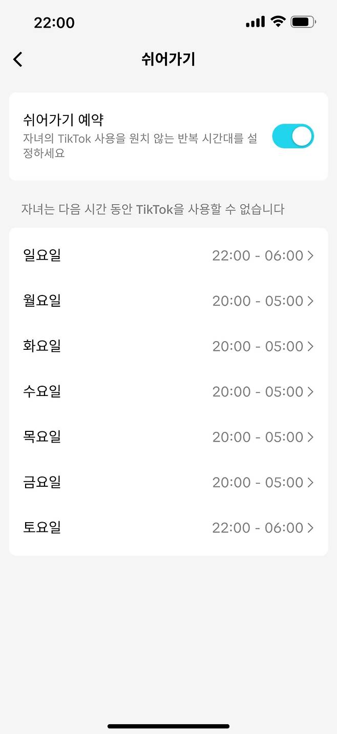 틱톡은 12일 ‘세이프티 페어링’ 업데이트에 따라 부모가 자녀의 이용 시간을 조절하는 게 가능해졌다고 밝혔다. 틱톡 제공