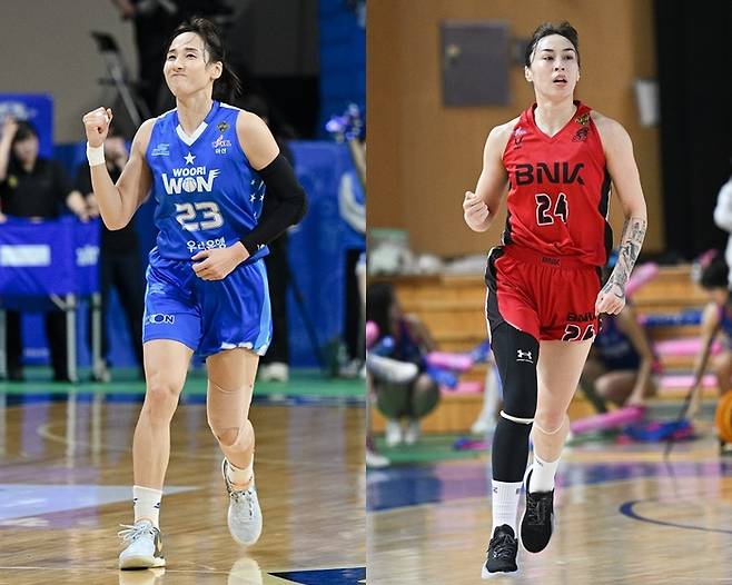 우리은행 김단비(왼쪽)와 BNK 김소니아. 사진 | WKBL