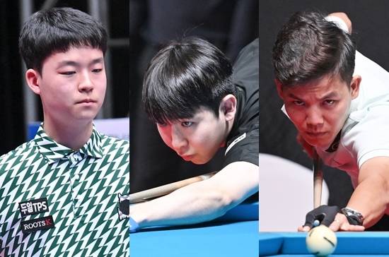 제주도에서 열리고 있는  ‘SK렌터카 제주특별자치도 PBA월드챔피언십 2025’에서 (왼쪽부터)김영원 모리 프엉린이 16강에 오른 반면, 조재호 사파타 마르티네스 산체스는 고배를 마셨다. (사진= PBA)