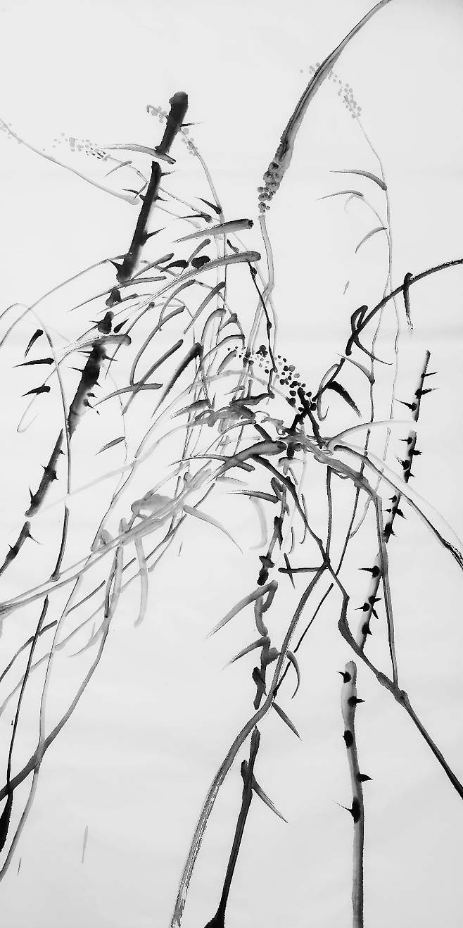 서정연, Chopin - 이별의 왈츠, 한지에 먹, 134 × 64cm, 2023. 서 작가 제공