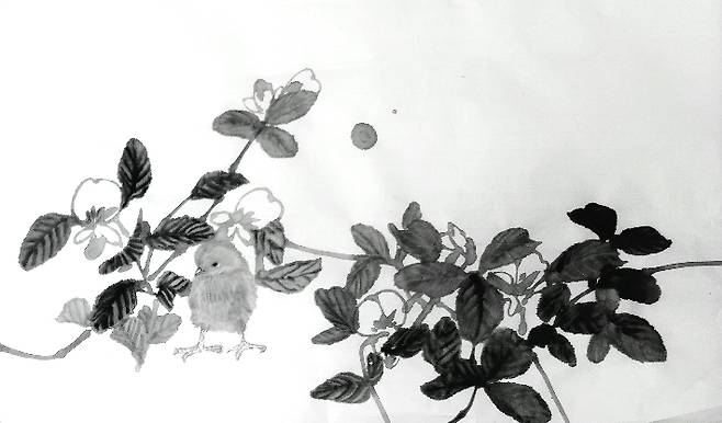 서정연, 소녀의 기도, 한지에 먹, 69 × 3cm, 2022. 서 작가 제공