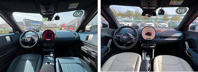 (왼쪽) 올-일렉트릭 미니 컨트리맨, (오른쪽) 올-일렉트릭 미니 에이스맨 내부 ⓒ데일리안 편은지 기자