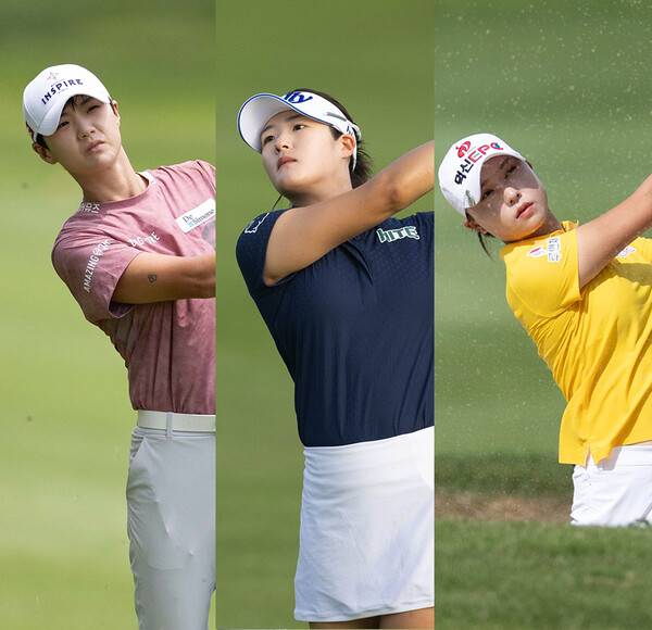 한국여자프로골프(KLPGA) 투어 2025시즌 첫 대회인 블루캐니언 레이디스 챔피언십에 출전한 박성현, 김민별, 문정민 프로. 사진제공=KLPGA