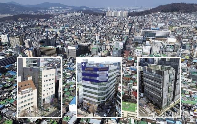 구도심인 성남시 수정구 태평동에서 44년간 운영됐던 곽여성병원(옛 곽생로산부인과)이 폐업한 이후 대형 분만 병원이 속속 들어서거나 개원을 준비하는 등 경쟁을 벌이고 있어 지역사회로부터 이례적이라는 평가를 받고 있다. 사진은 태평동 일대에 개원하거나 개원을 준비 중인 분만 병원들. 조주현기자