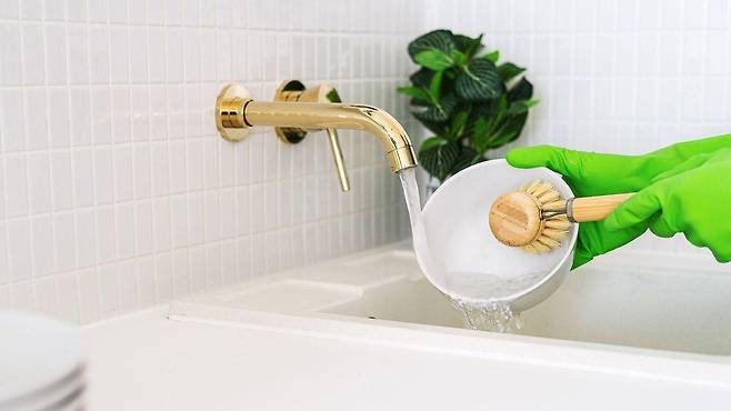 브러시로 설거지를 하는 것이 더 위생적인 선택일 수 있다. 브러시는 더 빨리 마르고 미생물을 덜 함유하고 있기 때문이다