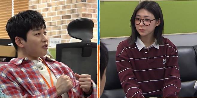 [서울=뉴시스] 딘딘(왼쪽), 홍주연. (사진=KBS 2TV 예능물 '1박 2일 시즌4' 제공) 2025.03.16. photo@newsis.com *재판매 및 DB 금지