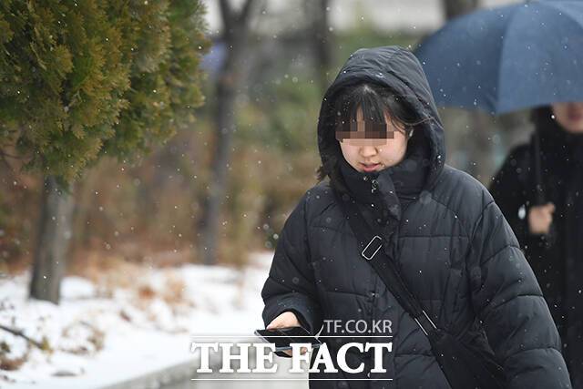 남부와 중부지방에 대설 특보가 발효된 지난달 12일 오전 서울 마포구 상암동 일대에서 시민들이 출근하고 있다. /더팩트 DB