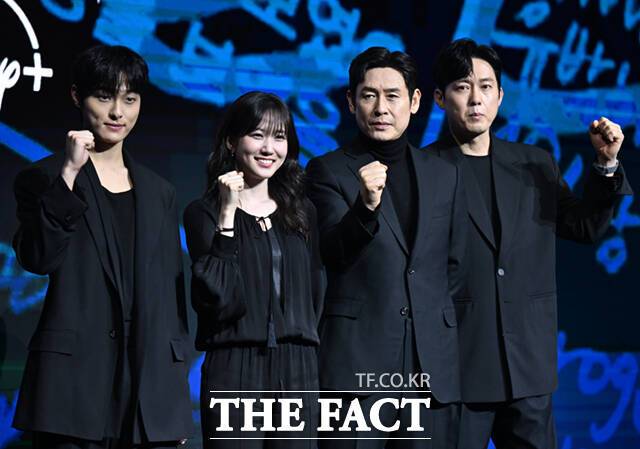 배우 윤찬영과 박은빈, 설경구, 박병은(왼쪽부터)이 디즈니플러스 오리지널 시리즈 '하이퍼나이프'에 출연한다. /이새롬 기자