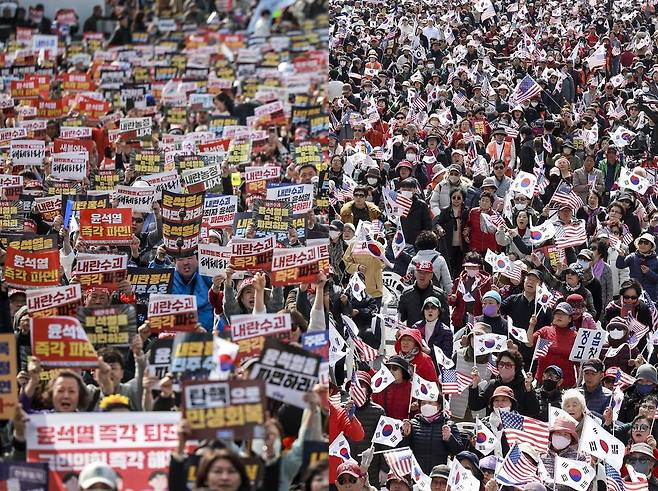 세종대로에서 열린 윤 대통령 찬반 집회. 뉴시스