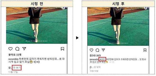SNS 부당광고 의심 및 자진 시정 사례 예시. 공정거래위원회 제공