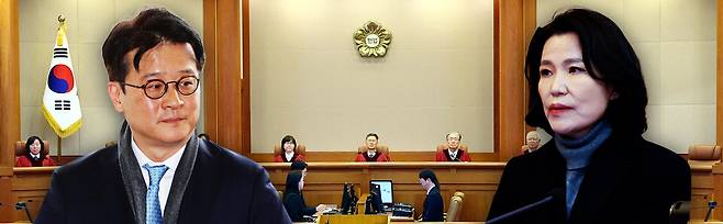 탄핵 소추안이 기각돼 직무에 복귀하게 된 이창수 서울중앙지검장(왼쪽)과 이진숙 방송통신위워장 ⓒ시사저널 양선영 디자이너·연합뉴스